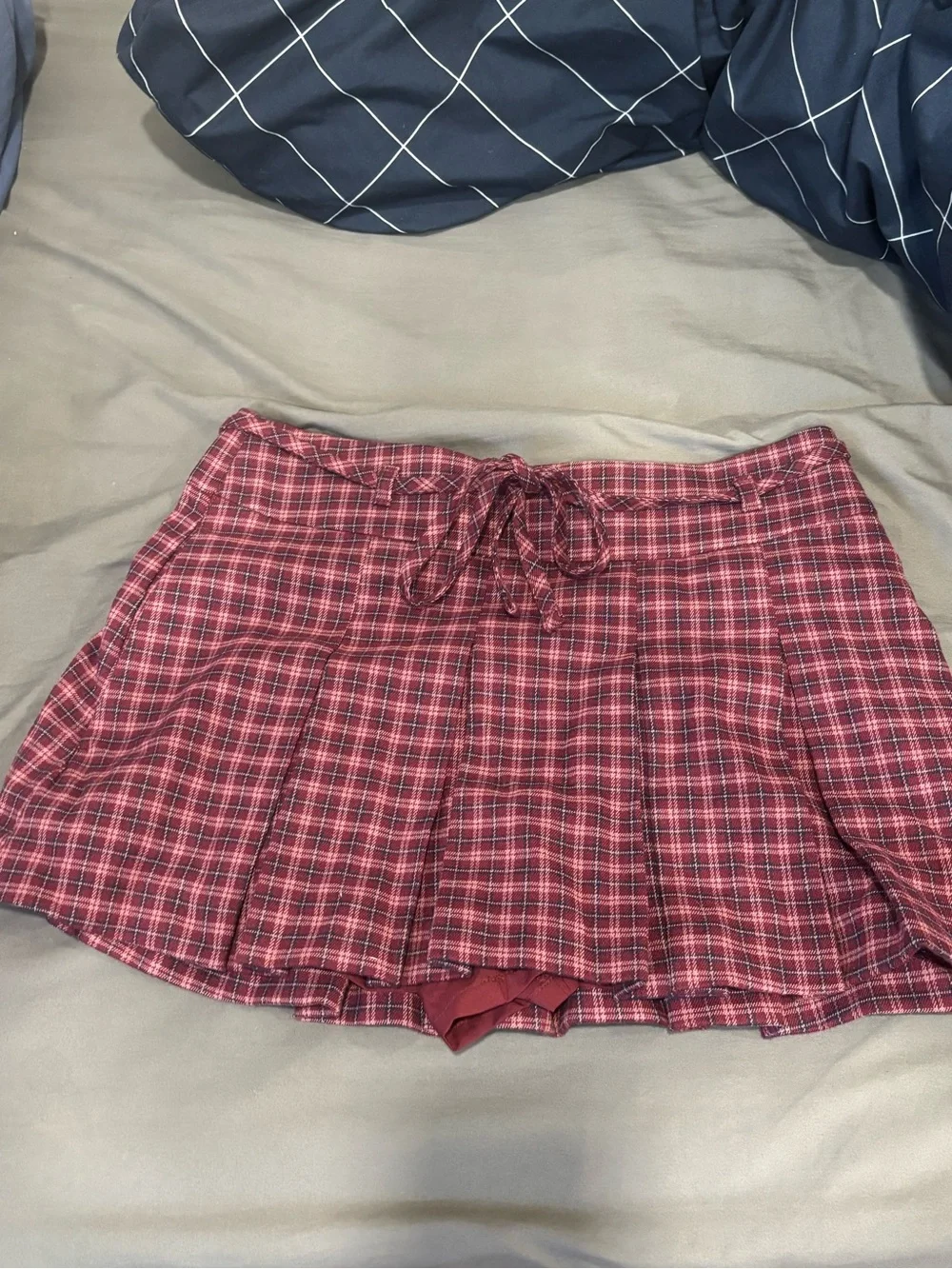 Hollister- High-Waist Burgundy Plaid Mini Skirt